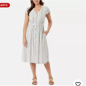 LOFT White Striped Midi Dress
